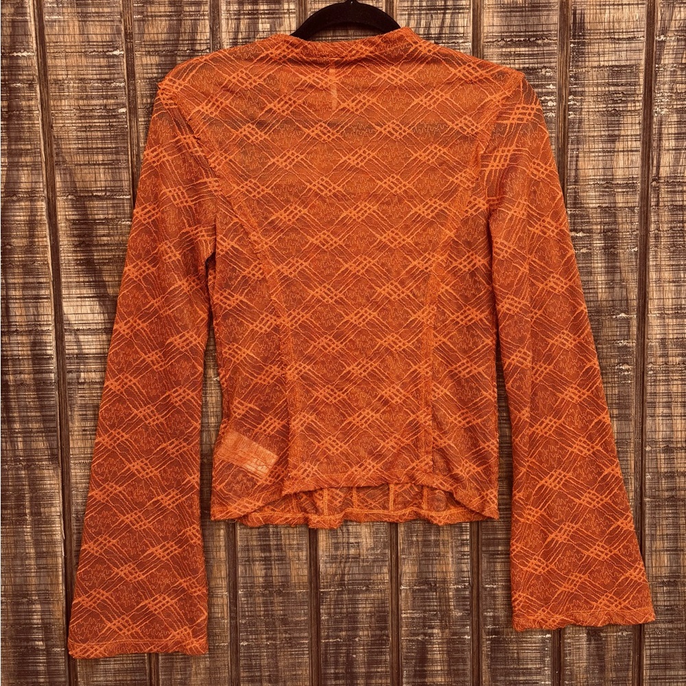 Free People Burnt Orange Mesh Bell Long Sleeve Blouse - Picture 11 of 14